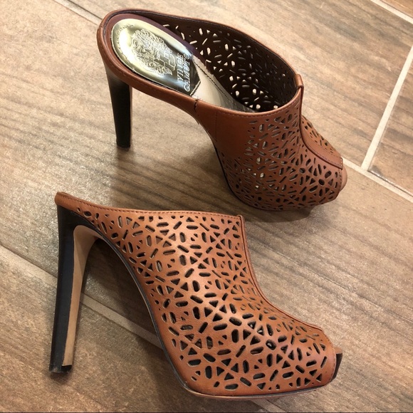 Vince Camuto Jaso Cutout Mule Heels Saddle Brown 4 - Picture 4 of 8